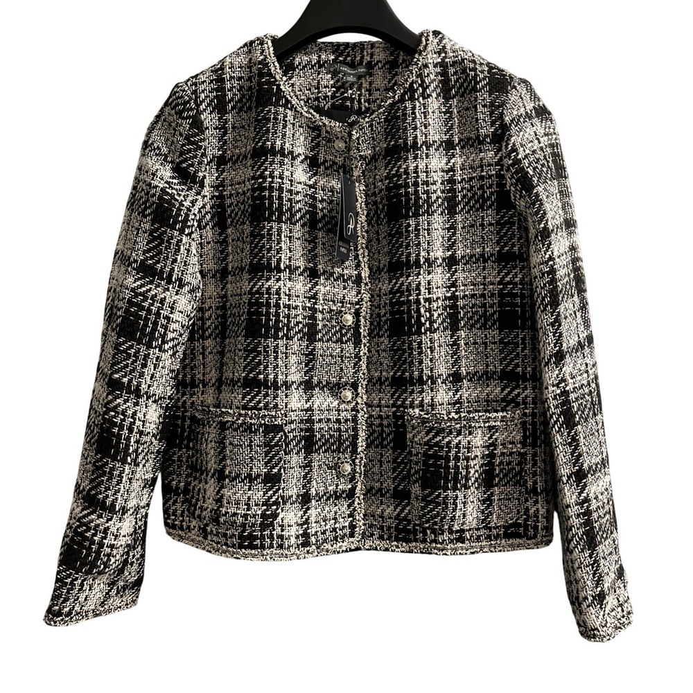 Adrianna Papell Blazer Womens S Black‎ Tweed Boucle Knit Metallic Threads Jacket